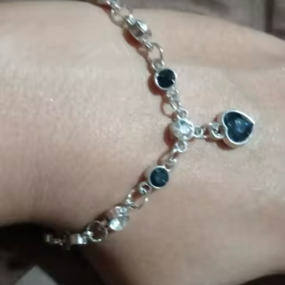 Blue Heart Zircon Bracelets New Shiny Blue Crystal Love  Bracelet 8”+2” - Picture 5 of 7